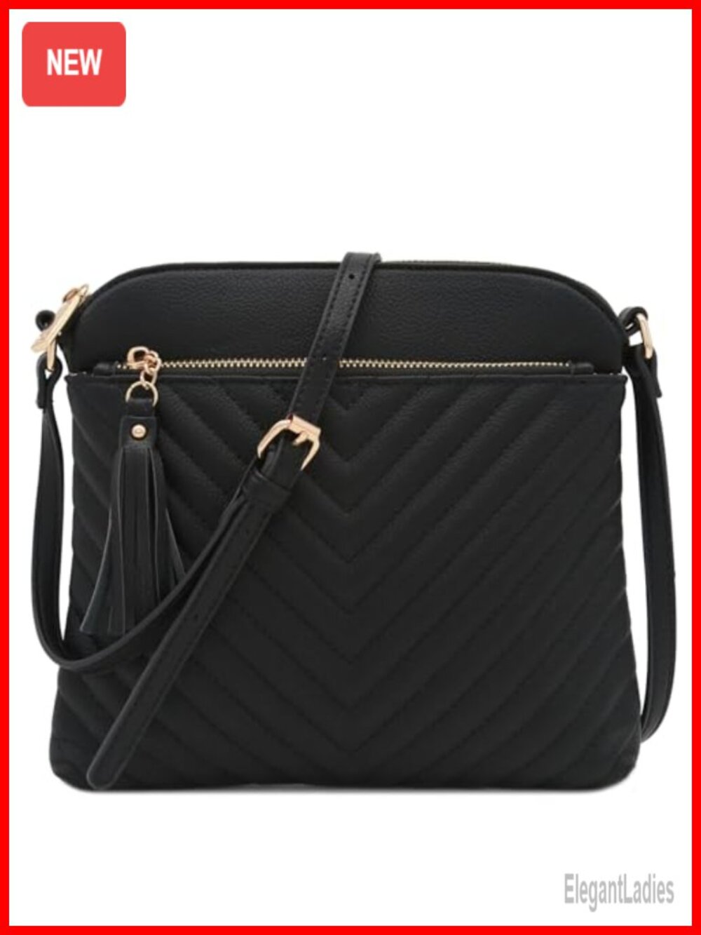 Chevron Quilted Medium Crossbody Bag with Tassel Accent